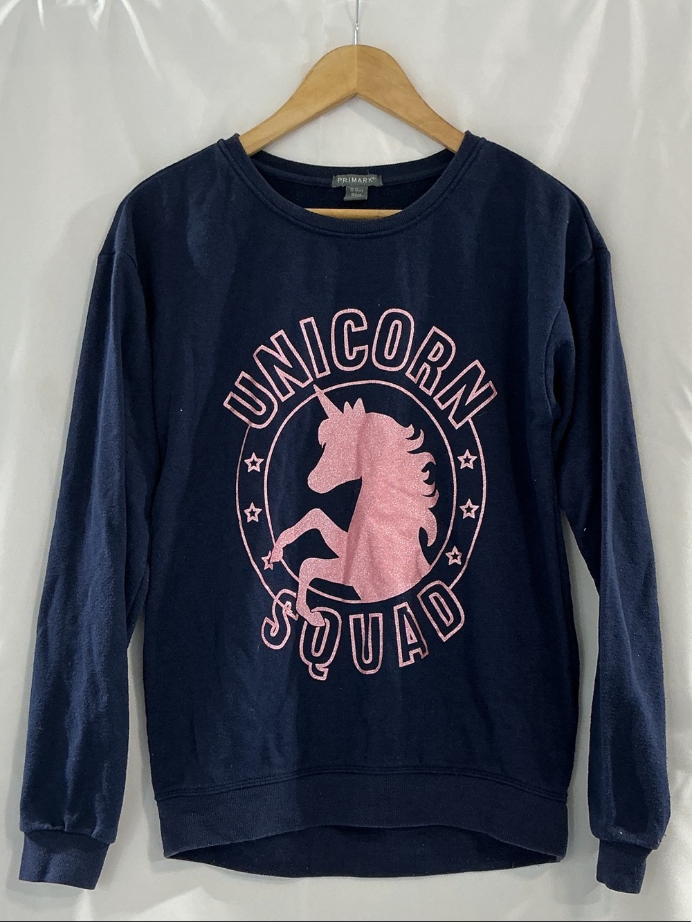 Primark Navy Sweatshirt with Pink Unicorn Graphic